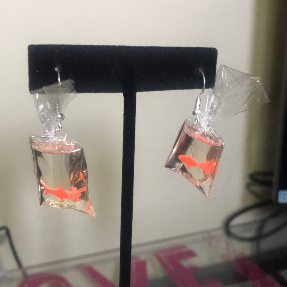 Orange Fish in a Bag Earrings